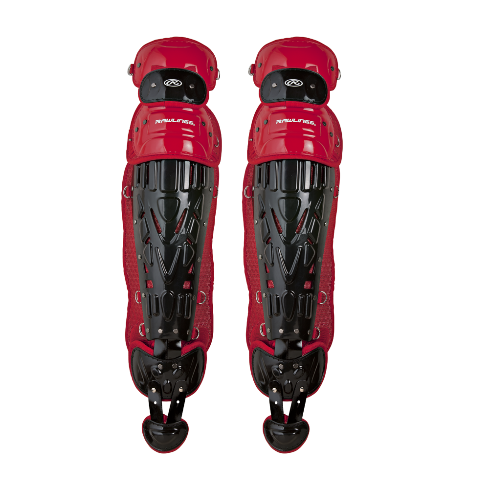Rawlings Velo 2.0 Two Tone Catcher's Leg Guards - Adult Black / Scarlet