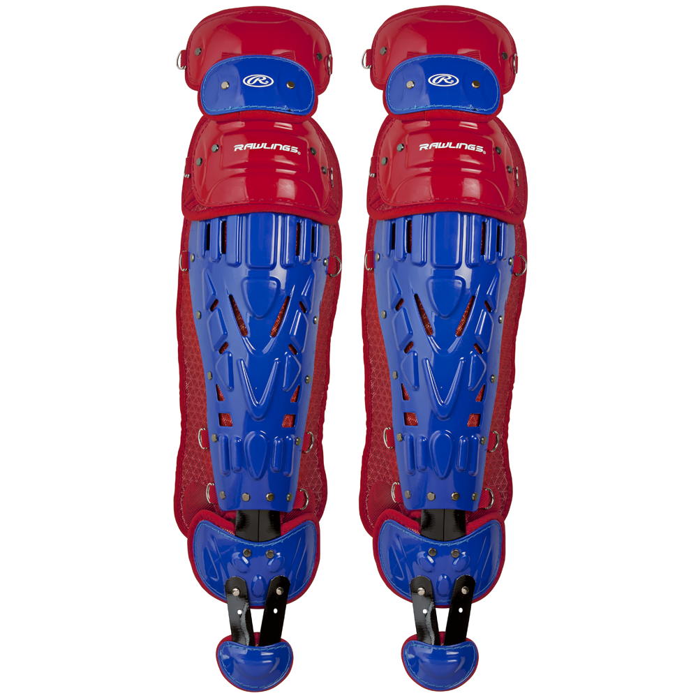 Rawlings Velo 2.0 Two Tone Catcher's Leg Guards - Adult Royal / Scarlet