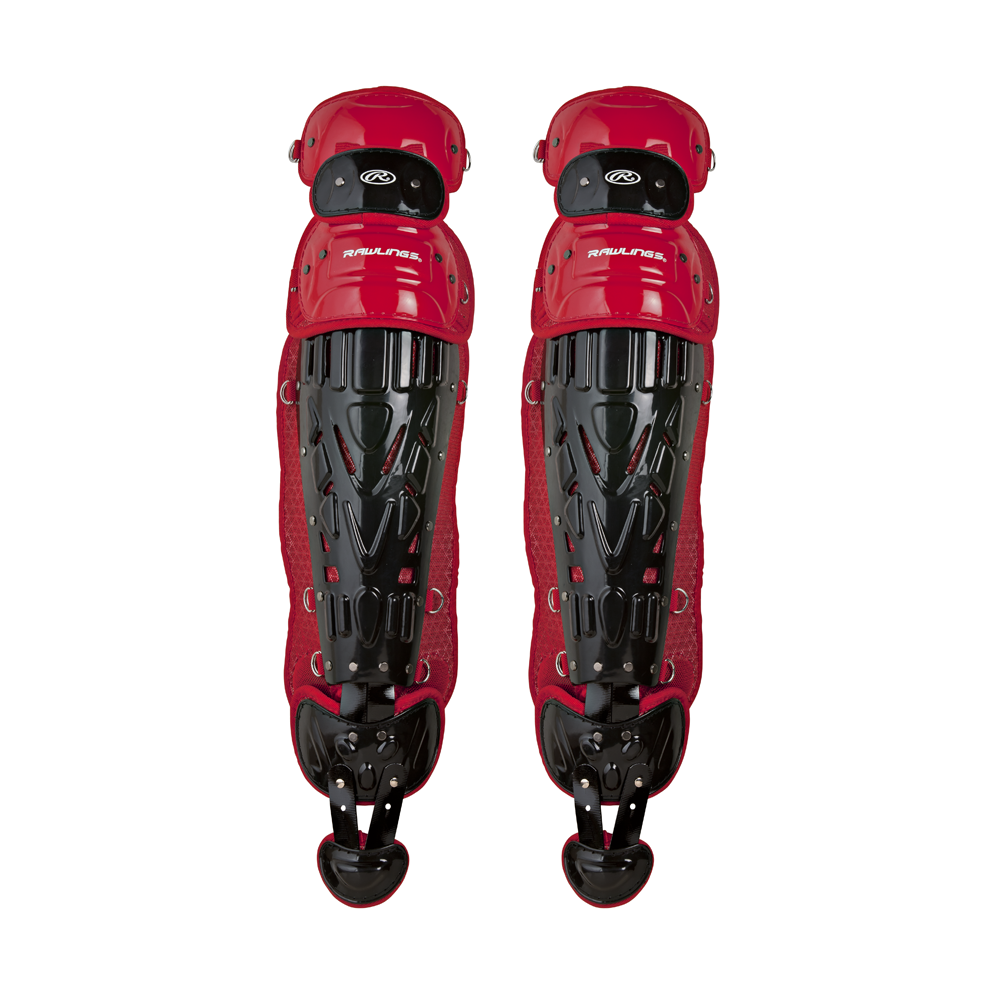 Rawlings Velo 2.0 Two Tone Catcher's Leg Guards - Intermediate Black / Scarlet