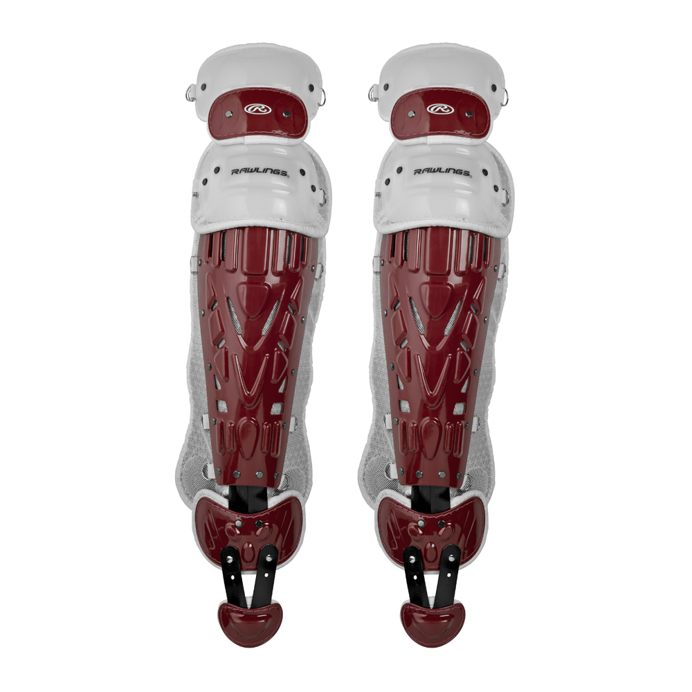 Rawlings Velo 2.0 Two Tone Catcher's Leg Guards - Intermediate Cardinal / White