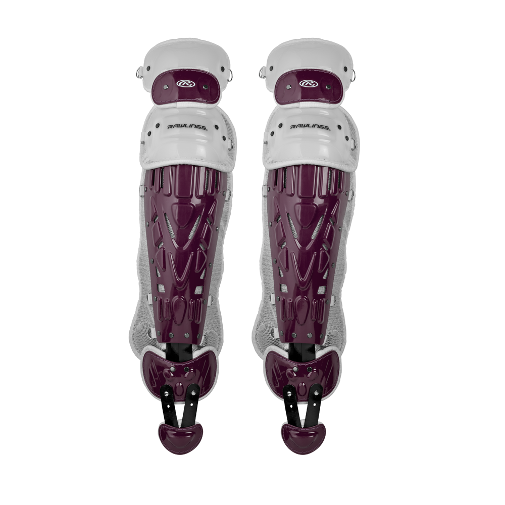 Rawlings Velo 2.0 Two Tone Catcher's Leg Guards - Intermediate Maroon / White