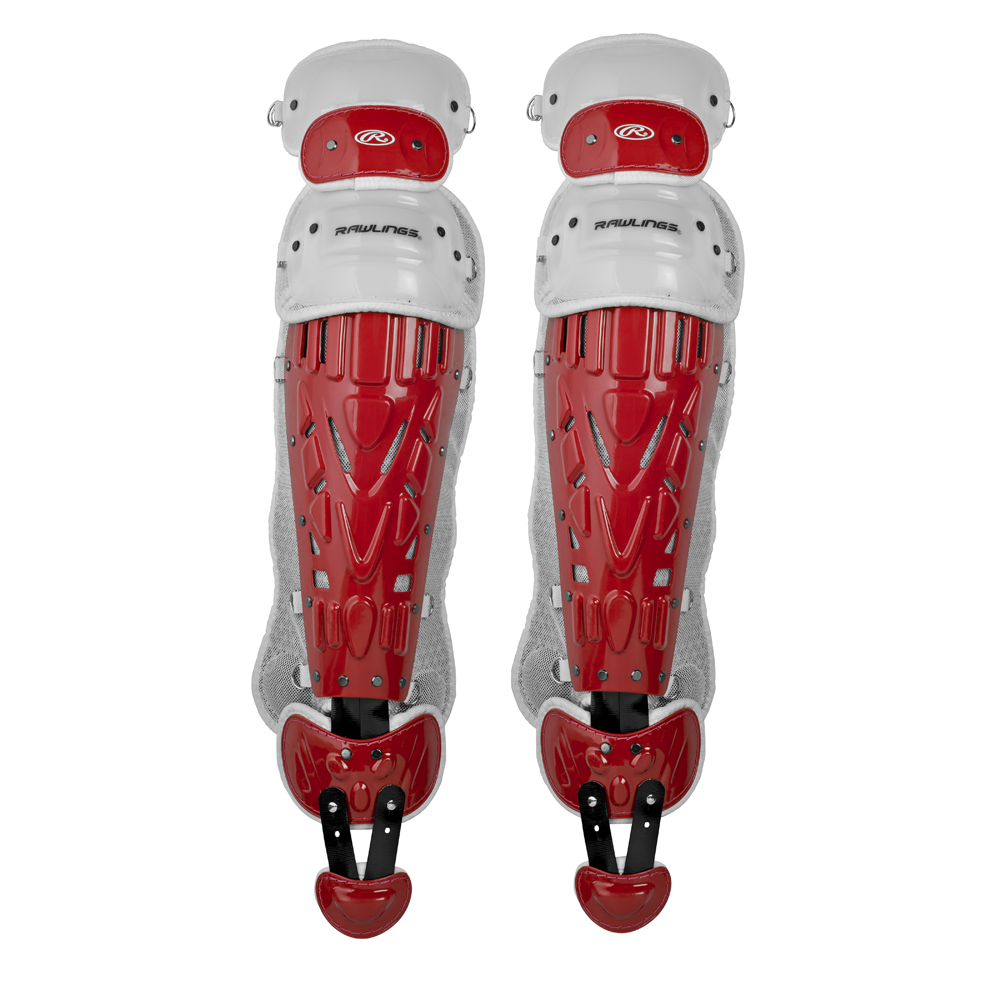 Rawlings Velo 2.0 Two Tone Catcher's Leg Guards - Intermediate Scarlet / White