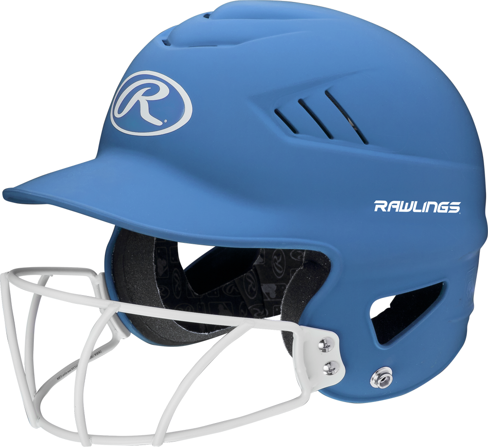 Rawlings Coolflo Softball Batting Helmet With Mask Matte Neon Columbia Blue