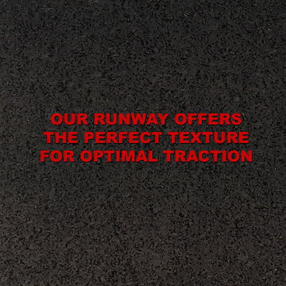 A piece of roll out runway shown in close up to show the material surface and how roll out runway provides excellent traction even when wet.