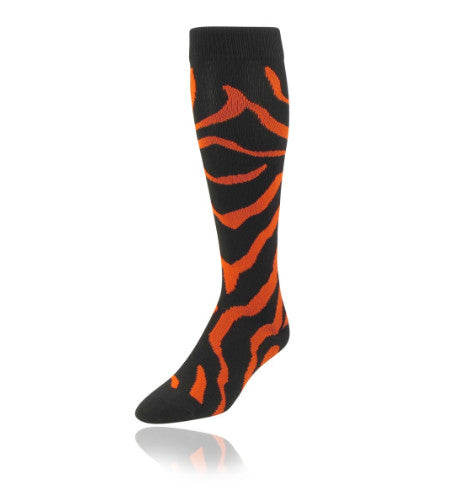 TCK Zebra All Sport Fashion Socks Heel & Toe Black/ Orange / Small