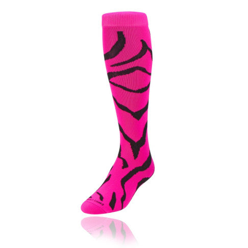 TCK Zebra All Sport Fashion Socks Heel & Toe Hot Pink/ Black / Small
