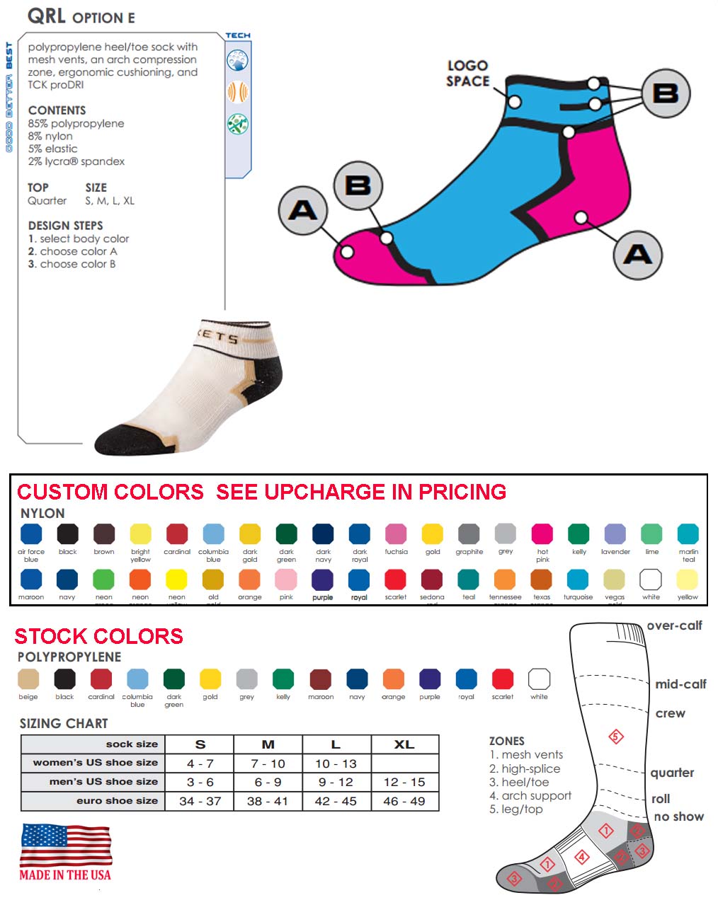 TCK Ultra Grunge Option E Custom Logo Quarter Sock Small